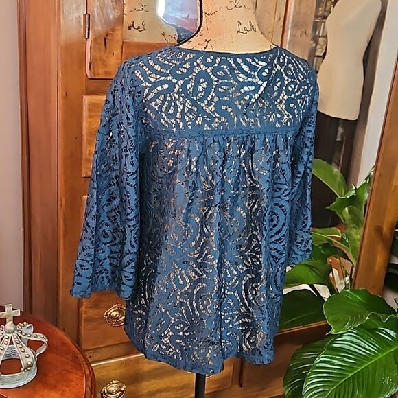 NWT Loft Outlet Teal Lace Whimsigoth Top size Small Petite - Picture 7 of 11